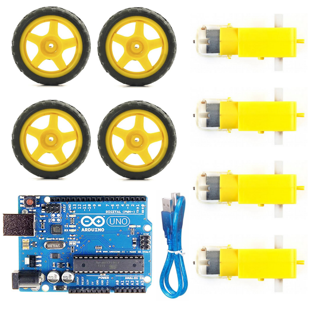 Dual Shaft BO Motor & Wheel (Set of 4) & Arduino UNO R3 - Vayuyaan