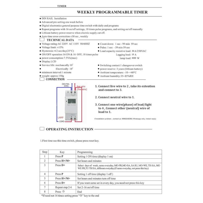 weekly programmable electronic timer manual